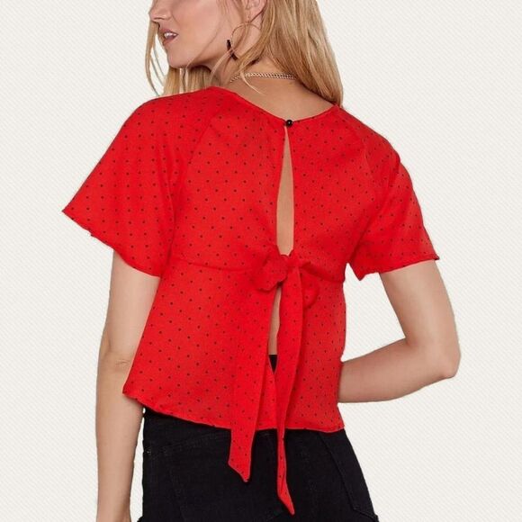 Nasty Gal Red & Black V-Neck Polka Dot Blouse Top✨✨ NWT Small - Picture 3 of 10